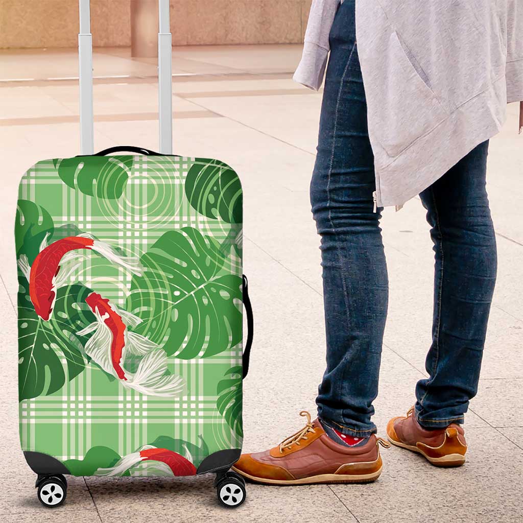 Lime Palaka Hawaii Aloha Luggage Cover Koi Pond Mix Monstera - Polynesian Pride