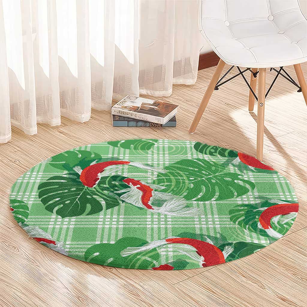 Lime Palaka Hawaii Aloha Round Carpet Koi Pond Mix Monstera - Polynesian Pride