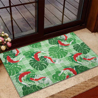 Lime Palaka Hawaii Aloha Rubber Doormat Koi Pond Mix Monstera - Polynesian Pride