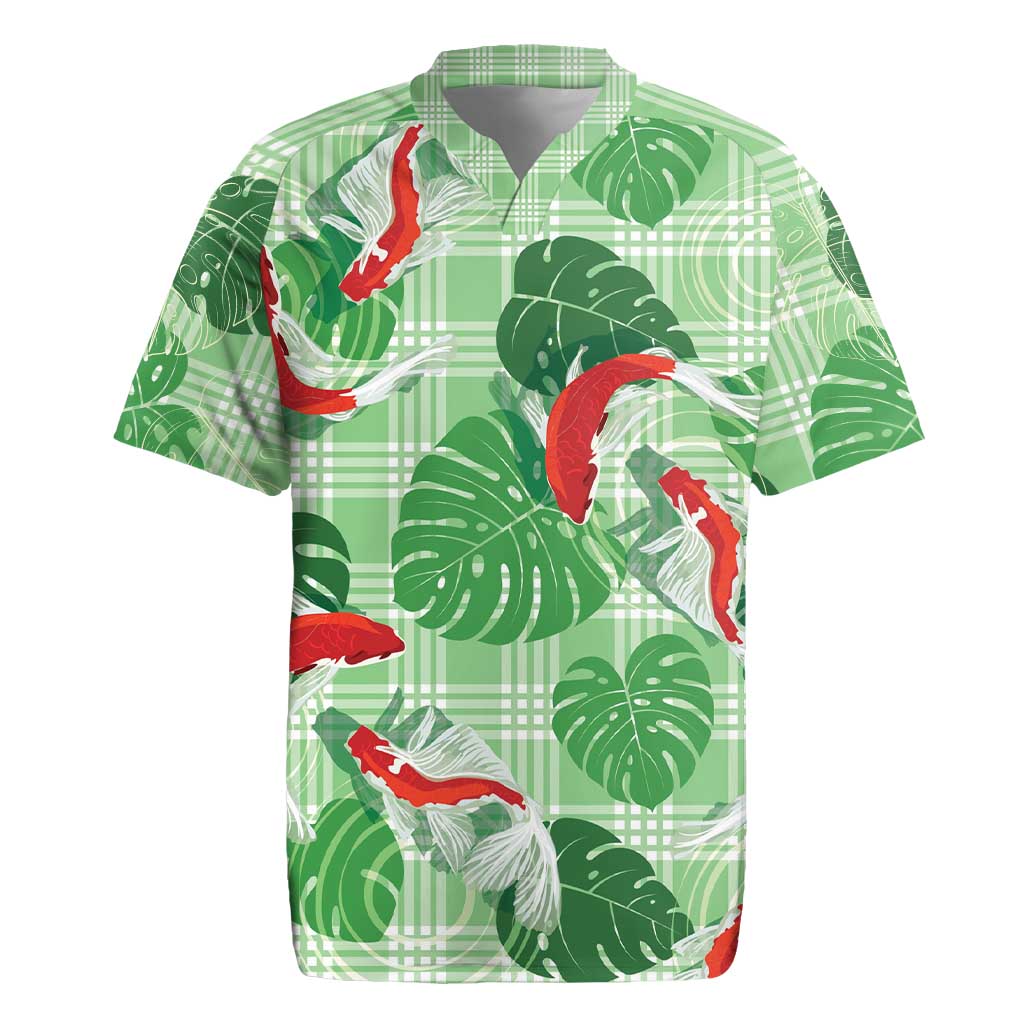 Lime Palaka Hawaii Aloha Rugby Jersey Koi Pond Mix Monstera - Polynesian Pride