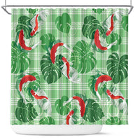 Lime Palaka Hawaii Aloha Shower Curtain Koi Pond Mix Monstera - Polynesian Pride