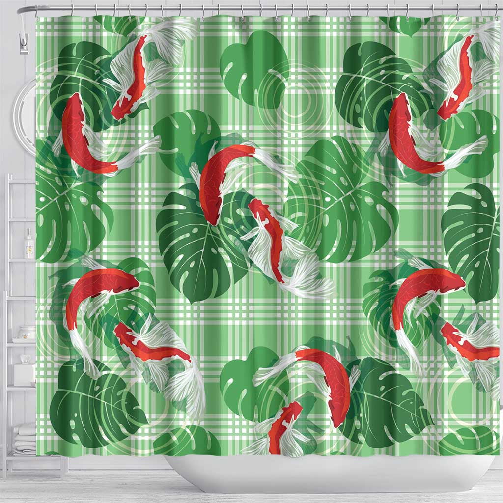 Lime Palaka Hawaii Aloha Shower Curtain Koi Pond Mix Monstera - Polynesian Pride