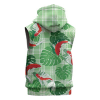 Lime Palaka Hawaii Aloha Sleeveless Hoodie Koi Pond Mix Monstera - Polynesian Pride