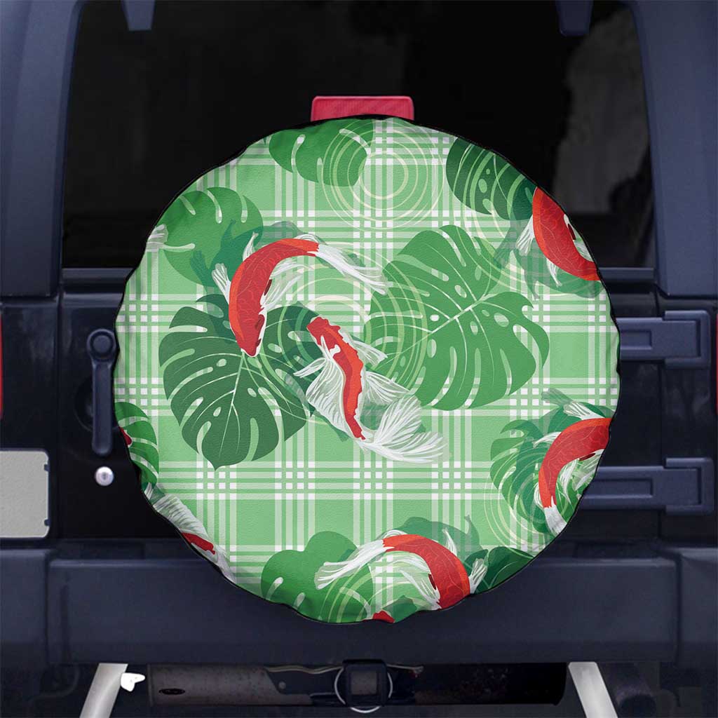 Lime Palaka Hawaii Aloha Spare Tire Cover Koi Pond Mix Monstera - Polynesian Pride