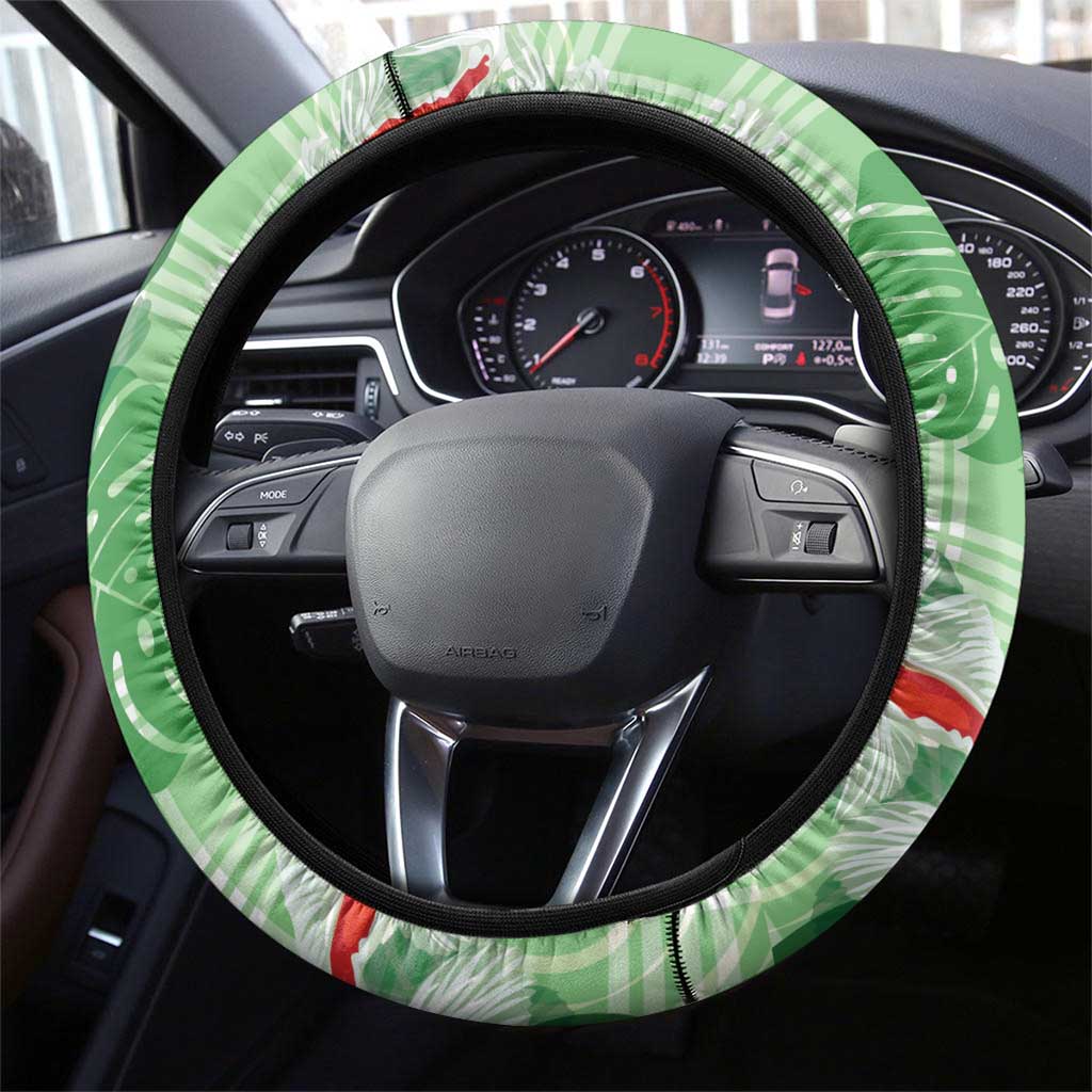 Lime Palaka Hawaii Aloha Steering Wheel Cover Koi Pond Mix Monstera - Polynesian Pride