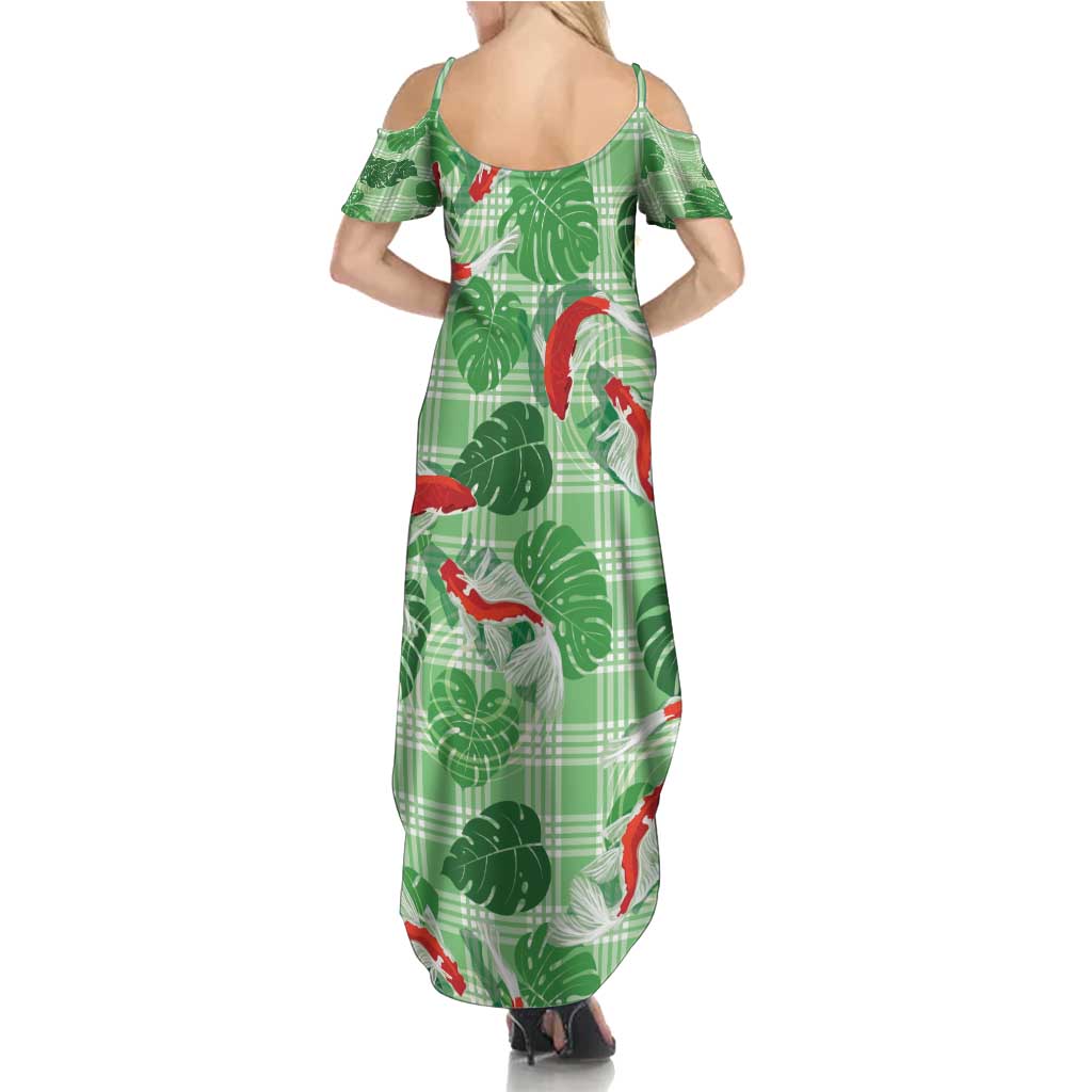 Lime Palaka Hawaii Aloha Summer Maxi Dress Koi Pond Mix Monstera - Polynesian Pride
