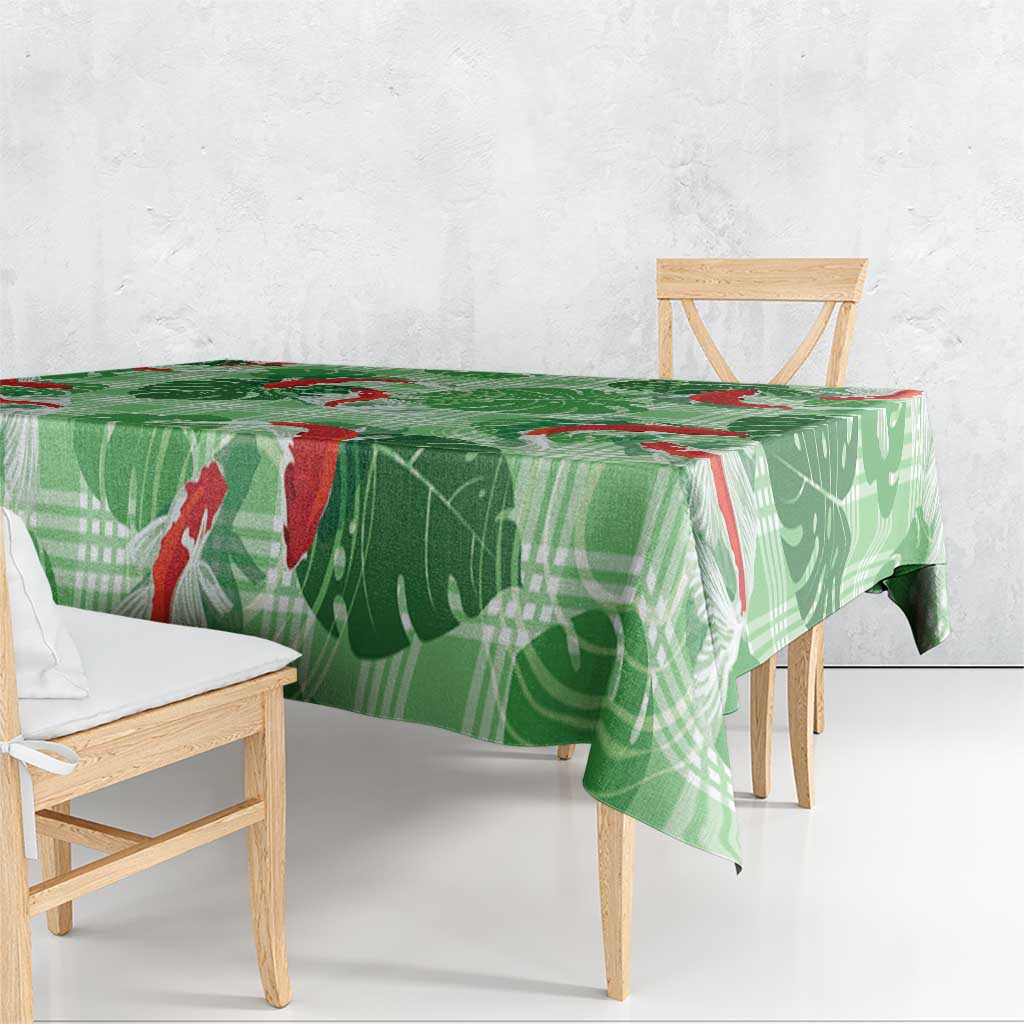 Lime Palaka Hawaii Aloha Tablecloth Koi Pond Mix Monstera - Polynesian Pride