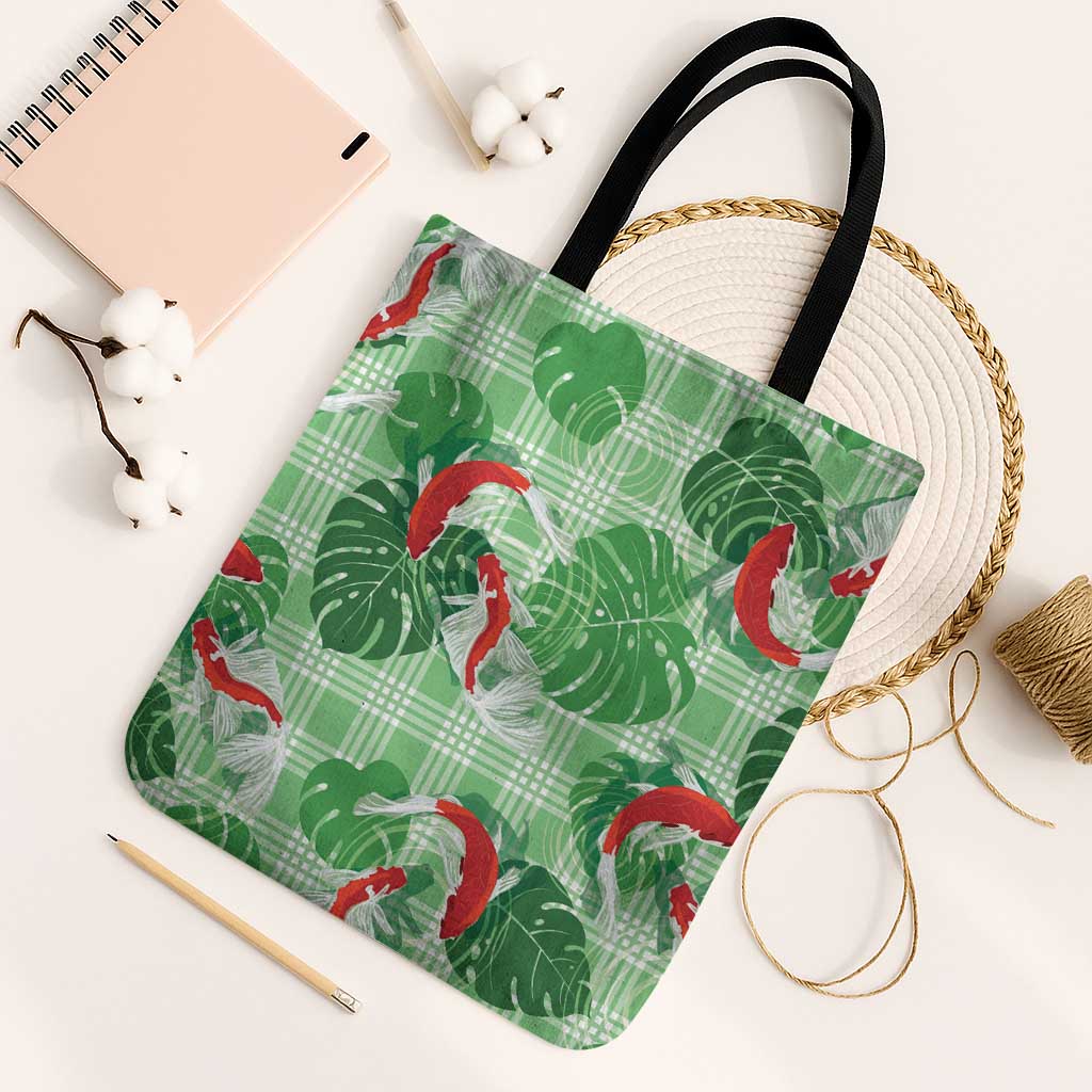Lime Palaka Hawaii Aloha Tote Bag Koi Pond Mix Monstera - Polynesian Pride