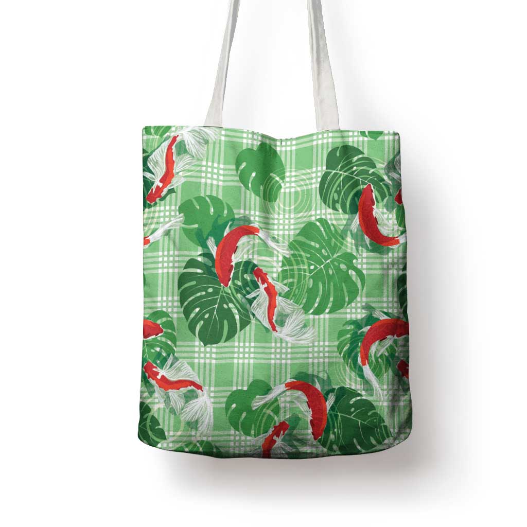 Lime Palaka Hawaii Aloha Tote Bag Koi Pond Mix Monstera - Polynesian Pride