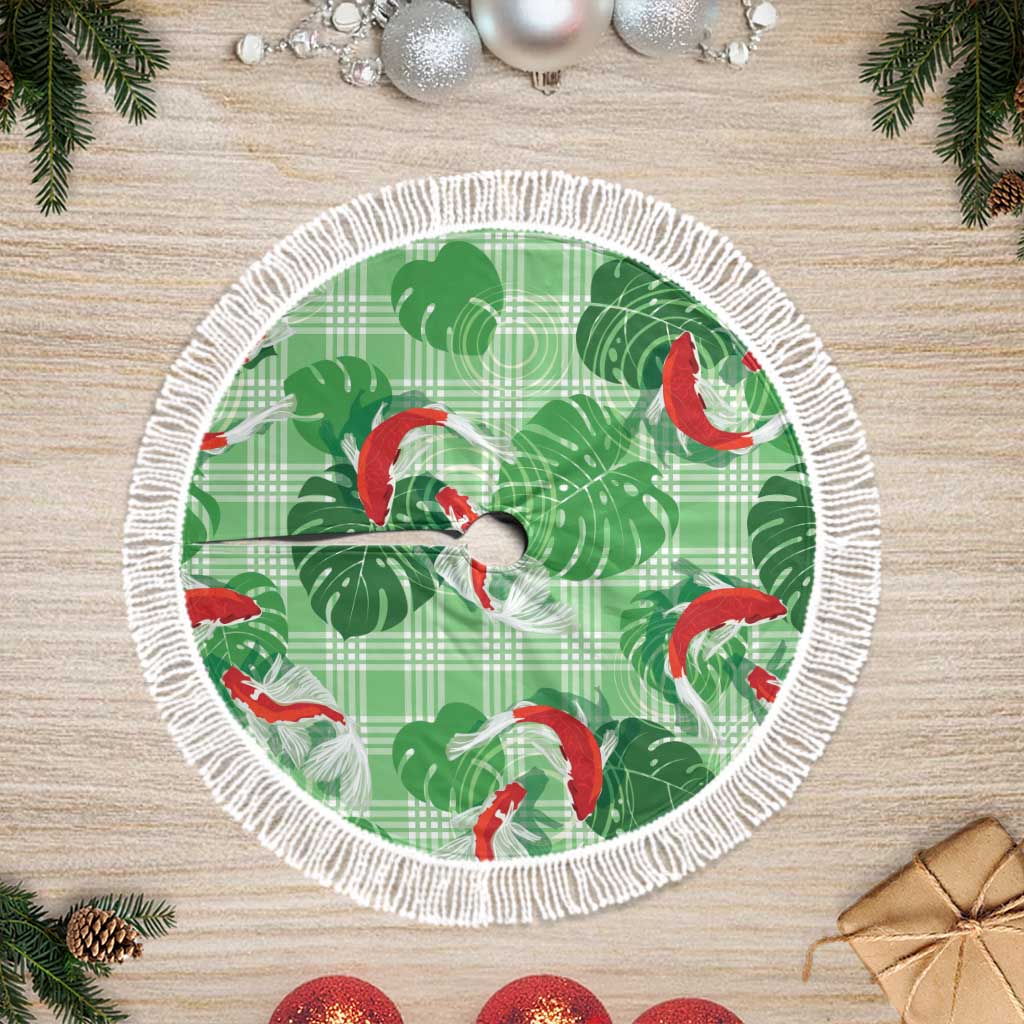 Lime Palaka Hawaii Aloha Tree Skirt Koi Pond Mix Monstera - Polynesian Pride
