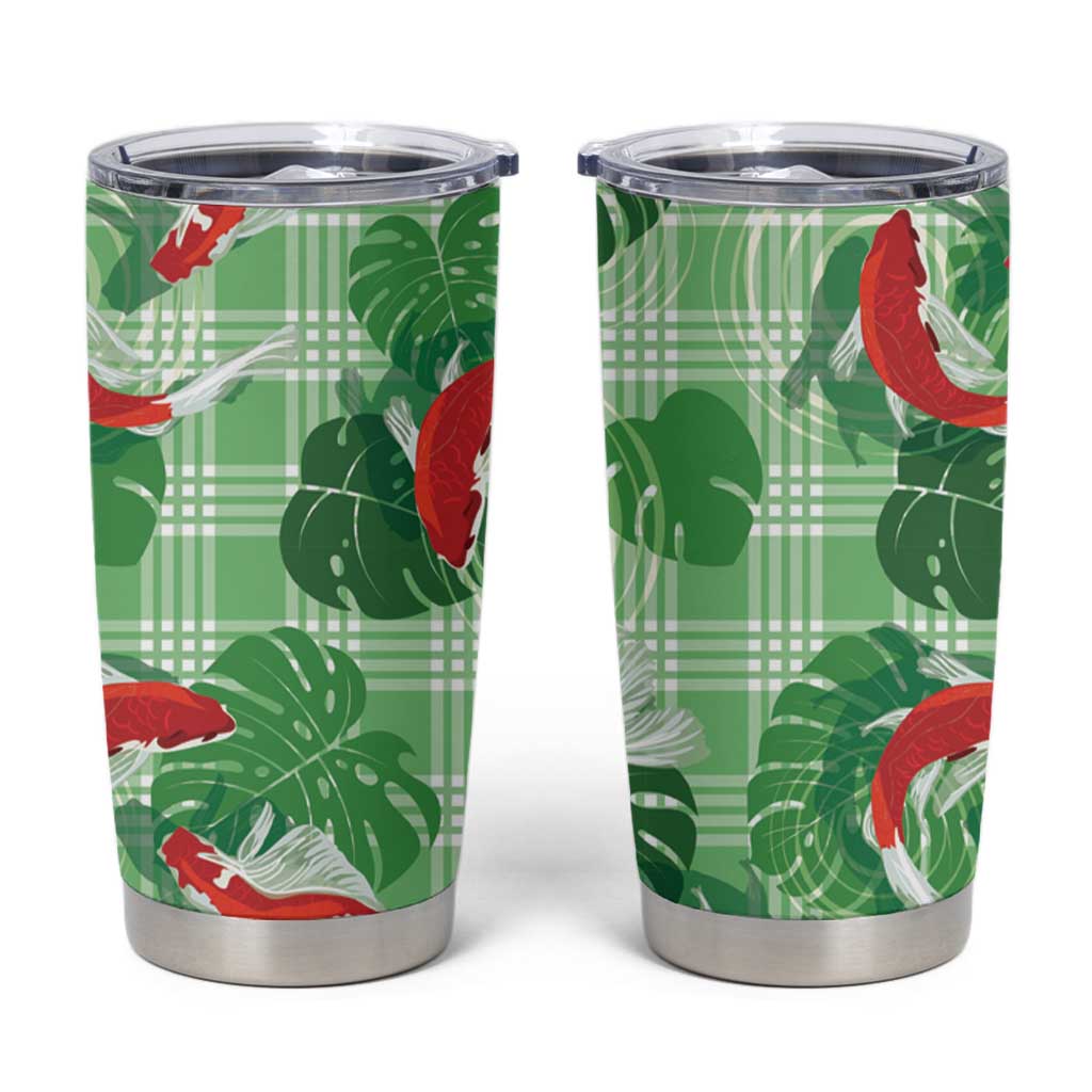Lime Palaka Hawaii Aloha Tumbler Cup Koi Pond Mix Monstera - Polynesian Pride