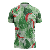 Lime Palaka Hawaii Aloha Zipper Polo Shirt Koi Pond Mix Monstera - Polynesian Pride