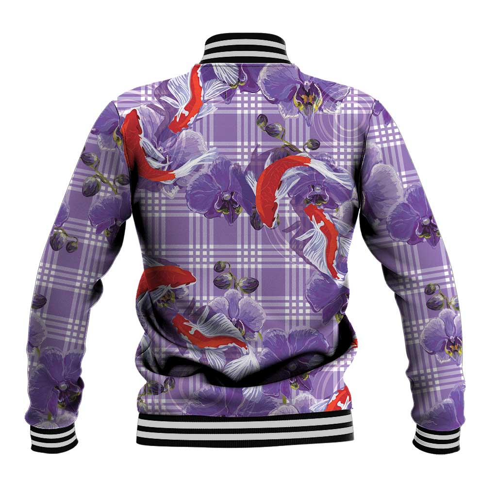 Lavender Palaka Hawaii Aloha Baseball Jacket Koi Pond Mix Orchids - Polynesian Pride