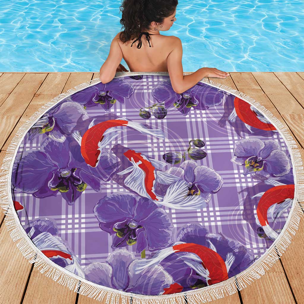 Lavender Palaka Hawaii Aloha Beach Blanket Koi Pond Mix Orchids - Polynesian Pride