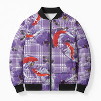Lavender Palaka Hawaii Aloha Bomber Puffer Jacket Koi Pond Mix Orchids - Polynesian Pride