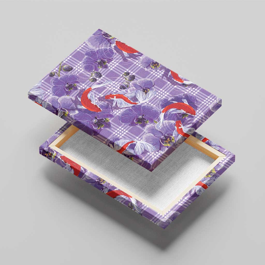 Lavender Palaka Hawaii Aloha Canvas Wall Art Koi Pond Mix Orchids - Polynesian Pride