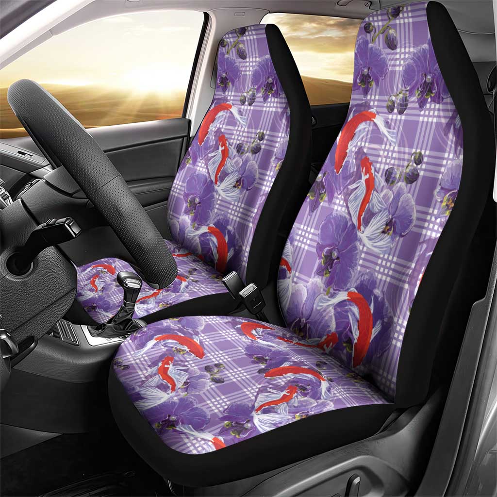 Lavender Palaka Hawaii Aloha Car Seat Cover Koi Pond Mix Orchids - Polynesian Pride