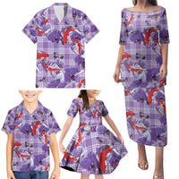 Lavender Palaka Hawaii Aloha Family Matching Puletasi and Hawaiian Shirt Koi Pond Mix Orchids - Polynesian Pride