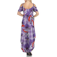 Lavender Palaka Hawaii Aloha Family Matching Summer Maxi Dress and Hawaiian Shirt Koi Pond Mix Orchids - Polynesian Pride