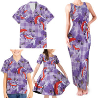 Lavender Palaka Hawaii Aloha Family Matching Tank Maxi Dress and Hawaiian Shirt Koi Pond Mix Orchids - Polynesian Pride