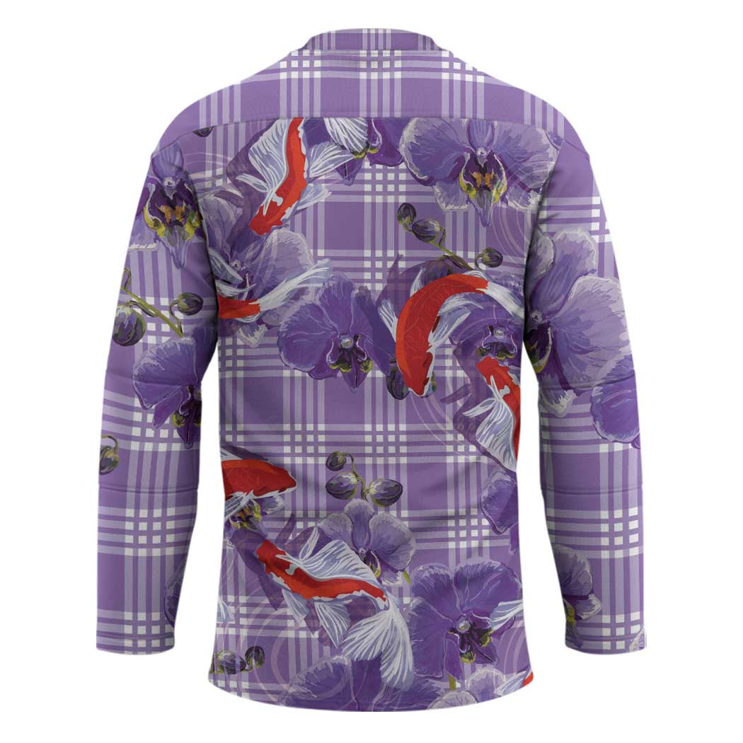 Lavender Palaka Hawaii Aloha Hockey Jersey Koi Pond Mix Orchids - Polynesian Pride