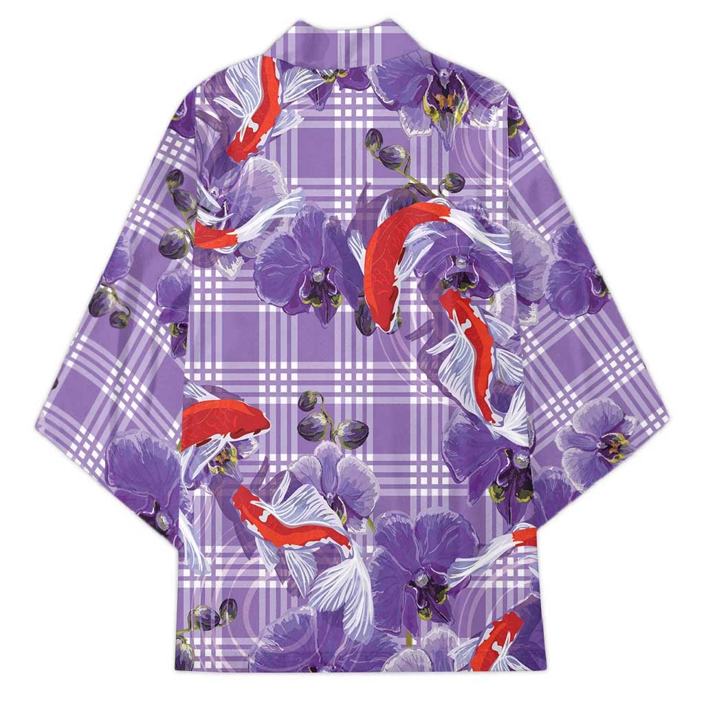 Lavender Palaka Hawaii Aloha Kimono Koi Pond Mix Orchids - Polynesian Pride