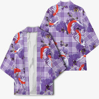 Lavender Palaka Hawaii Aloha Kimono Koi Pond Mix Orchids - Polynesian Pride