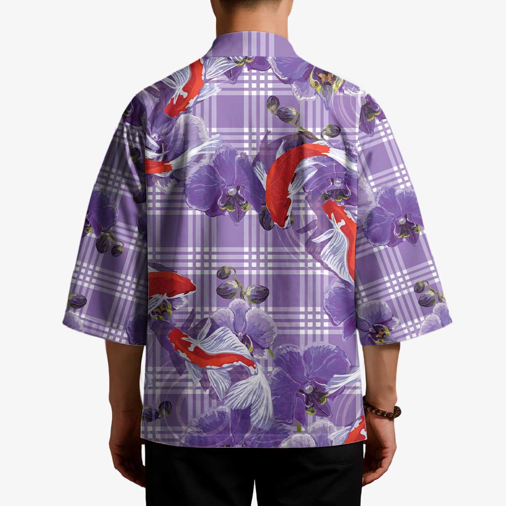 Lavender Palaka Hawaii Aloha Kimono Koi Pond Mix Orchids - Polynesian Pride