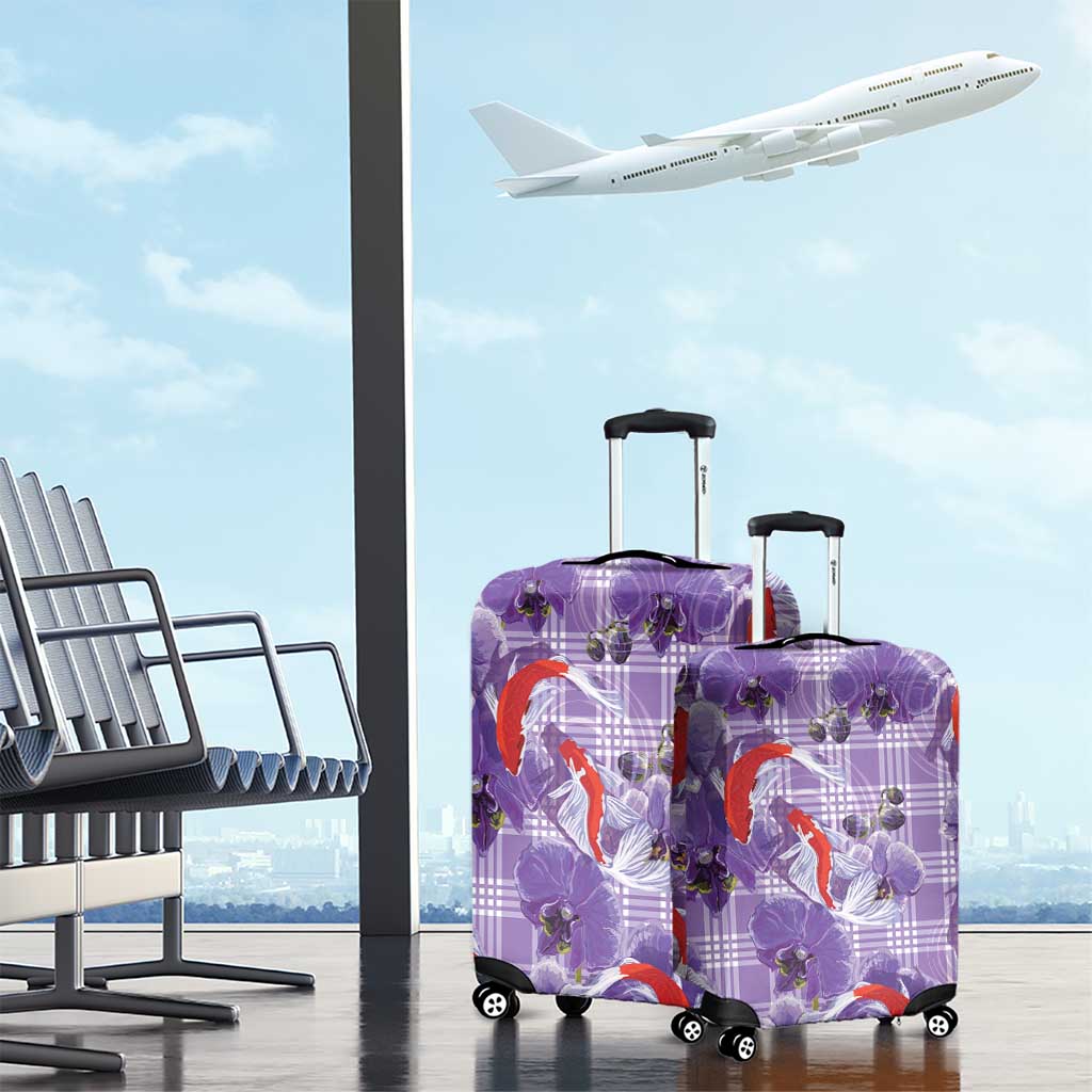 Lavender Palaka Hawaii Aloha Luggage Cover Koi Pond Mix Orchids - Polynesian Pride