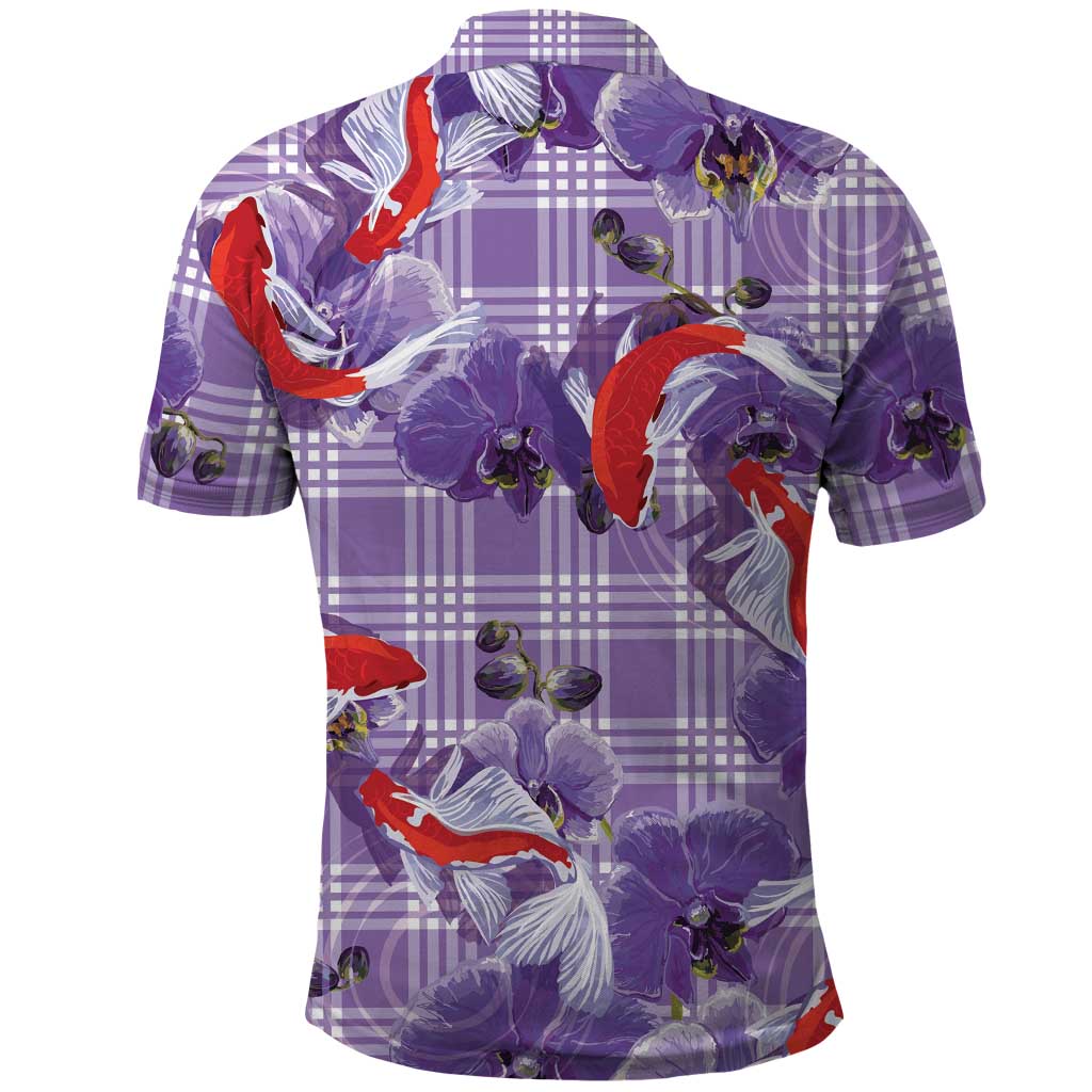 Lavender Palaka Hawaii Aloha Polo Shirt Koi Pond Mix Orchids - Polynesian Pride