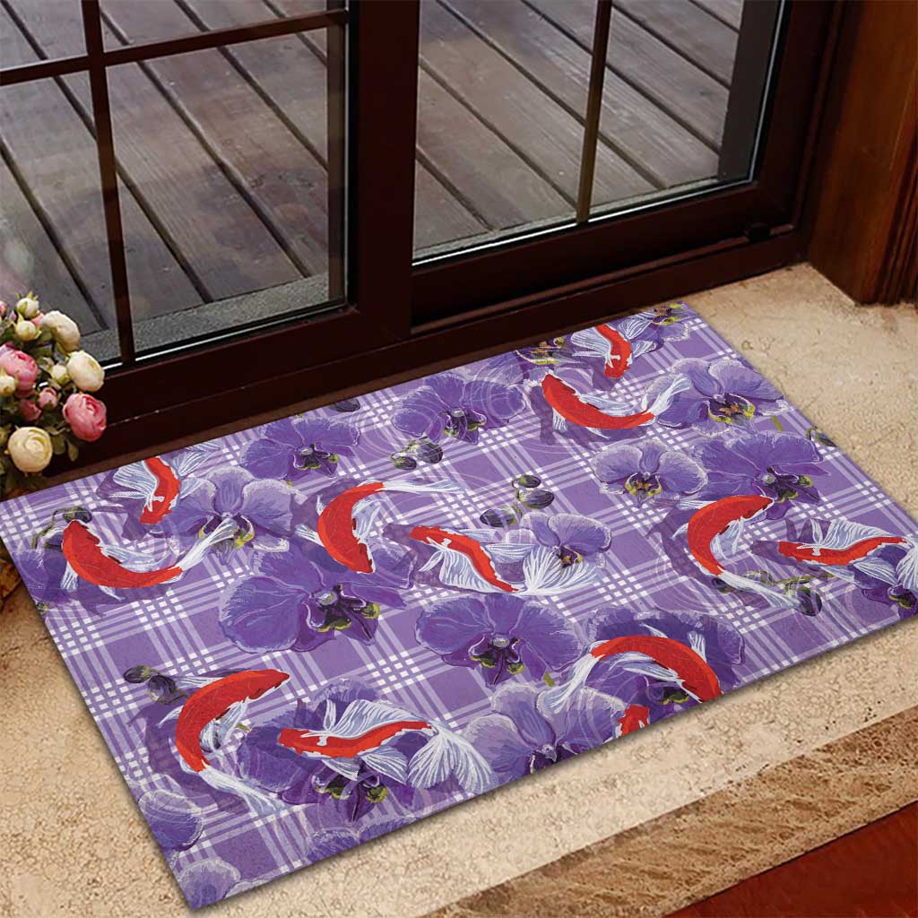 Lavender Palaka Hawaii Aloha Rubber Doormat Koi Pond Mix Orchids - Polynesian Pride