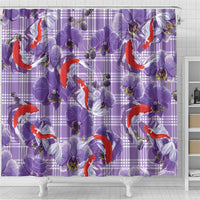 Lavender Palaka Hawaii Aloha Shower Curtain Koi Pond Mix Orchids - Polynesian Pride