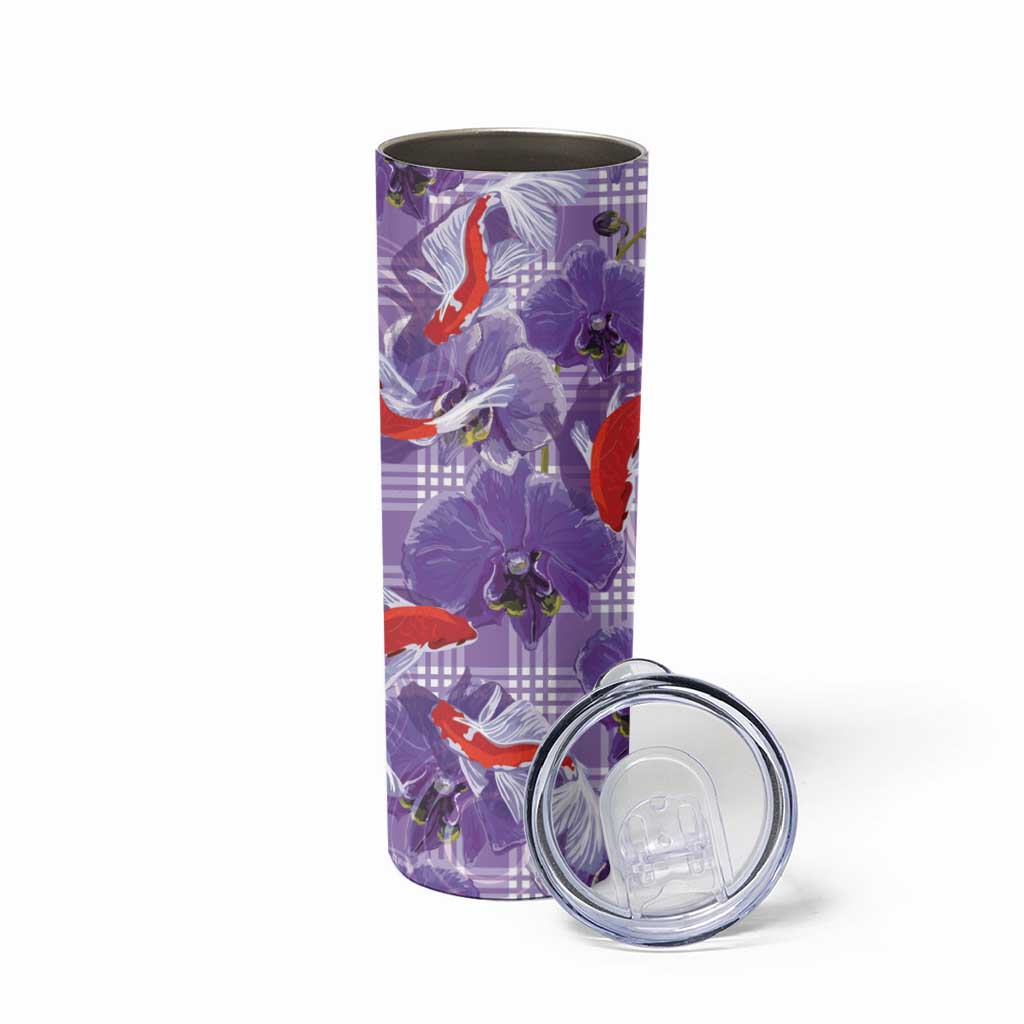 Lavender Palaka Hawaii Aloha Skinny Tumbler Koi Pond Mix Orchids - Polynesian Pride