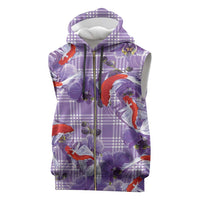 Lavender Palaka Hawaii Aloha Sleeveless Zip Hoodie Koi Pond Mix Orchids - Polynesian Pride