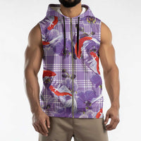 Lavender Palaka Hawaii Aloha Sleeveless Zip Hoodie Koi Pond Mix Orchids - Polynesian Pride