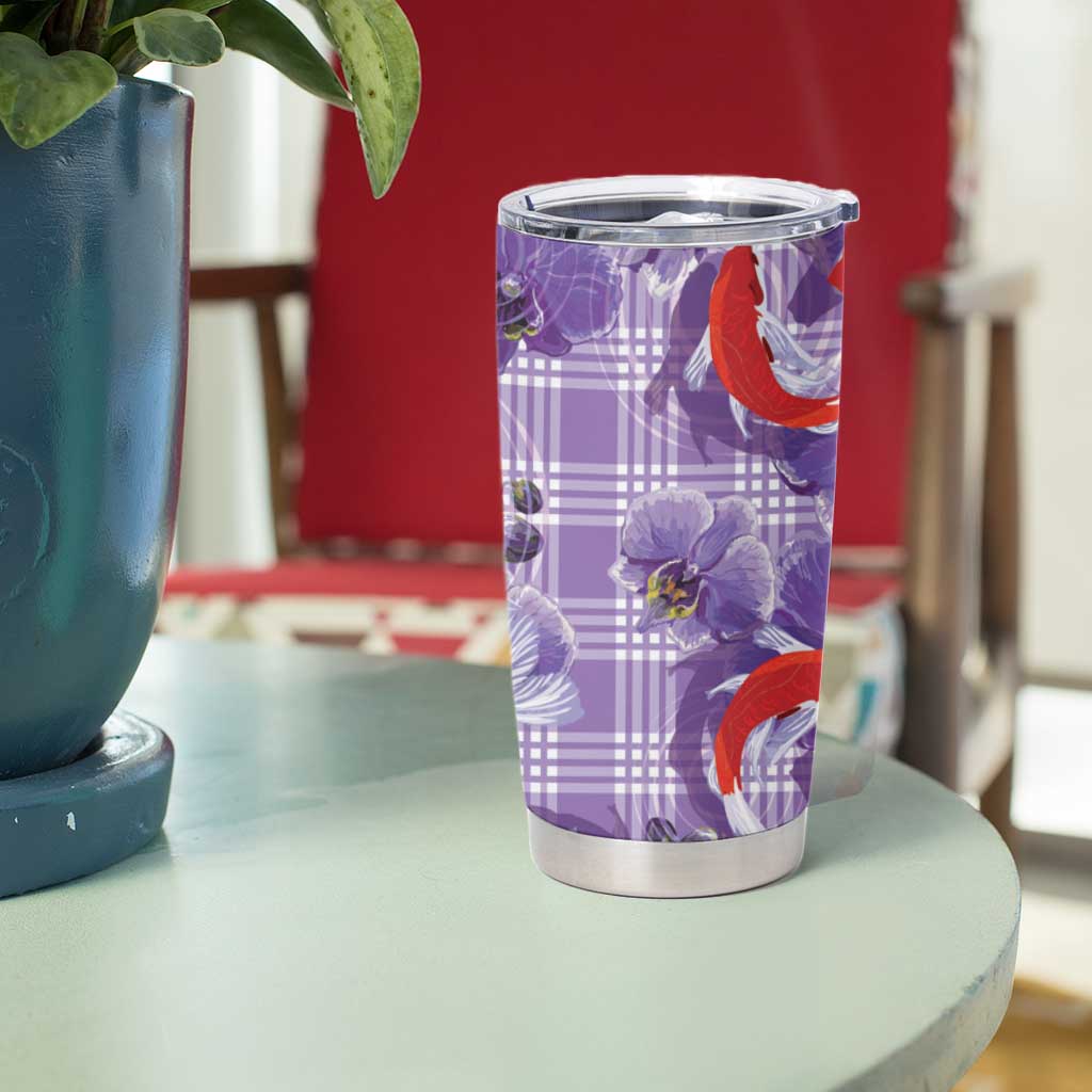 Lavender Palaka Hawaii Aloha Tumbler Cup Koi Pond Mix Orchids - Polynesian Pride