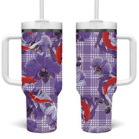 Lavender Palaka Hawaii Aloha Tumbler With Handle Koi Pond Mix Orchids - Polynesian Pride