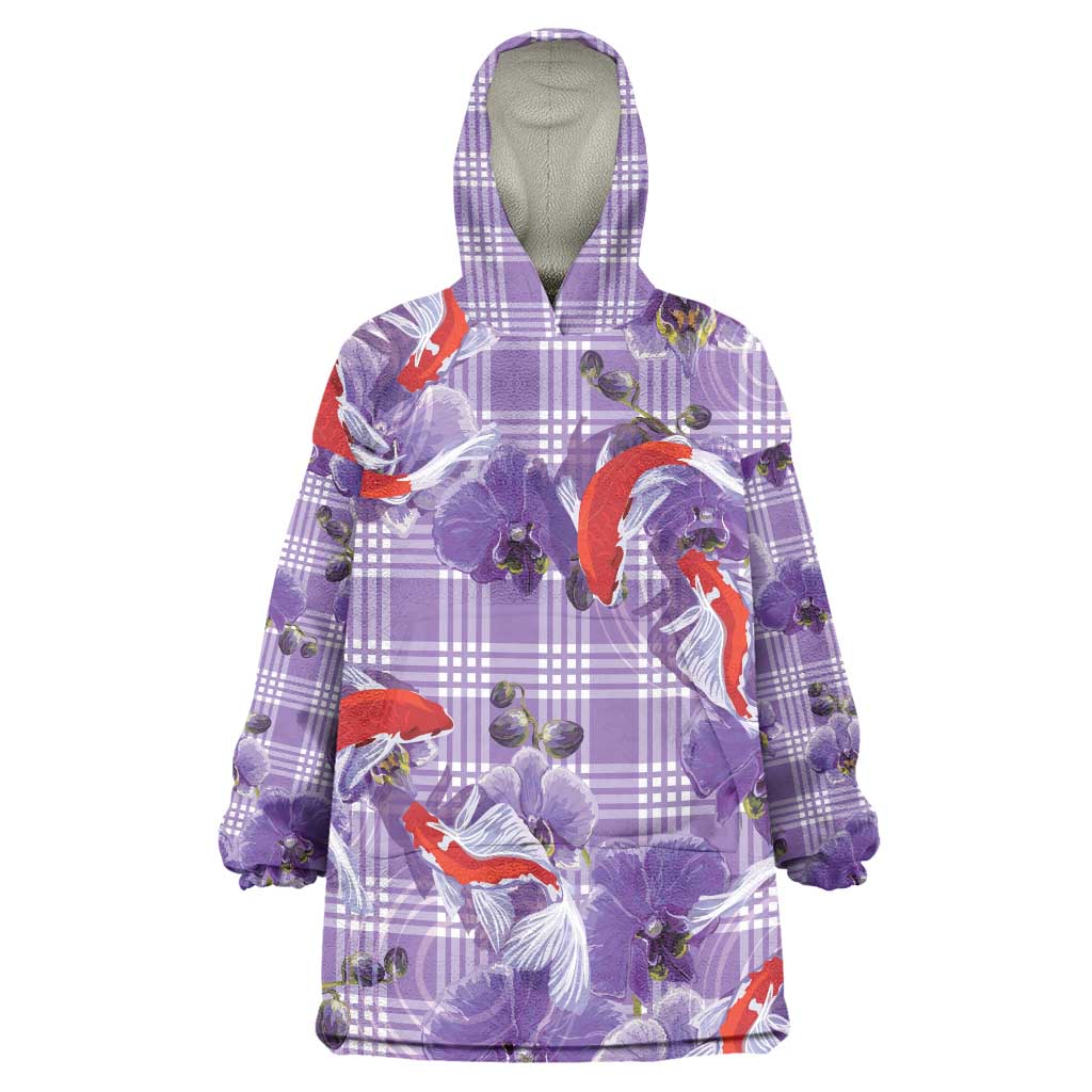 Lavender Palaka Hawaii Aloha Wearable Blanket Hoodie Koi Pond Mix Orchids - Polynesian Pride