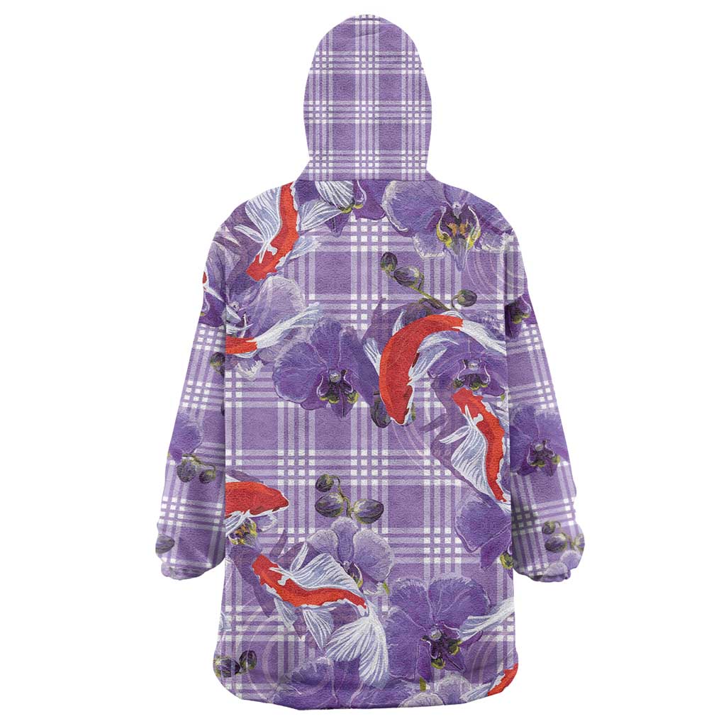 Lavender Palaka Hawaii Aloha Wearable Blanket Hoodie Koi Pond Mix Orchids - Polynesian Pride