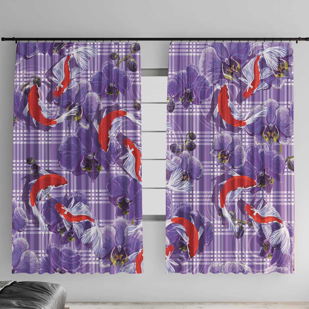 Lavender Palaka Hawaii Aloha Window Curtain Koi Pond Mix Orchids - Polynesian Pride