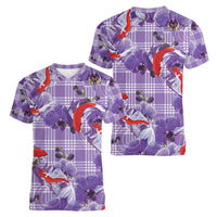 Lavender Palaka Hawaii Aloha Women V-Neck T-Shirt Koi Pond Mix Orchids - Polynesian Pride