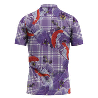 Lavender Palaka Hawaii Aloha Zipper Polo Shirt Koi Pond Mix Orchids - Polynesian Pride