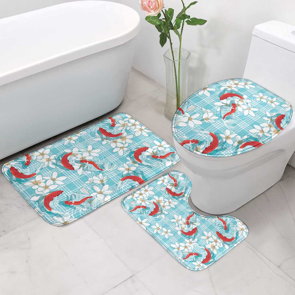 Turquoise Palaka Hawaii Aloha Bathroom Set Koi Pond Mix Plumeria - Polynesian Pride