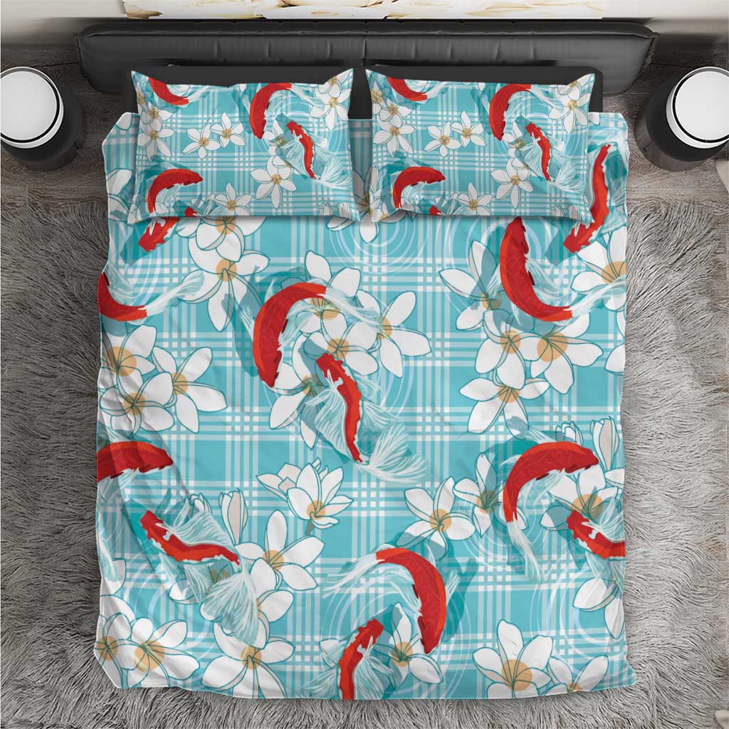 Turquoise Palaka Hawaii Aloha Bedding Set Koi Pond Mix Plumeria - Polynesian Pride