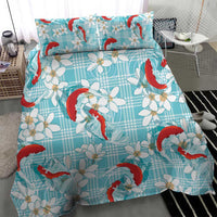 Turquoise Palaka Hawaii Aloha Bedding Set Koi Pond Mix Plumeria - Polynesian Pride