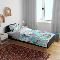 Turquoise Palaka Hawaii Aloha Bedding Set Koi Pond Mix Plumeria - Polynesian Pride