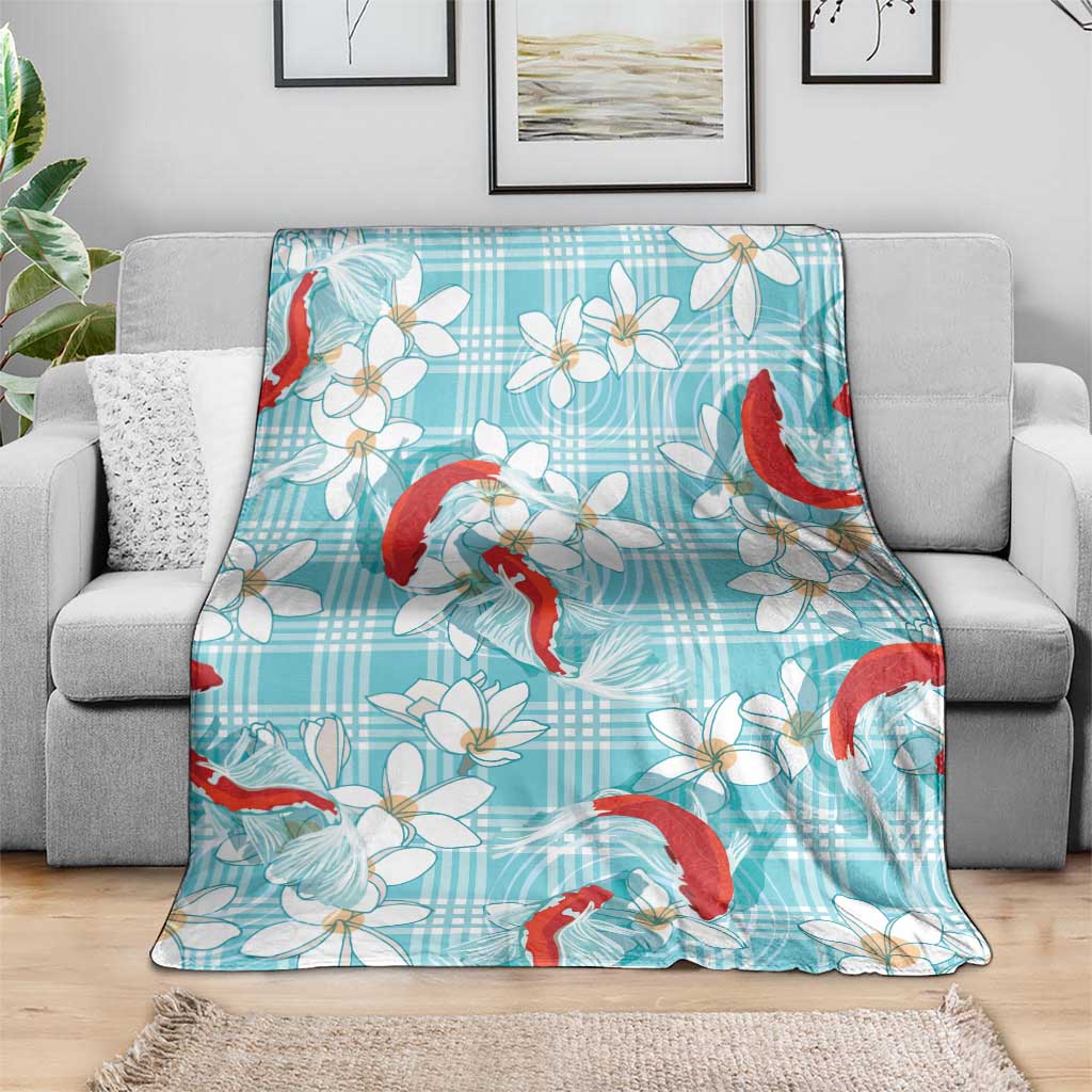 Turquoise Palaka Hawaii Aloha Blanket Koi Pond Mix Plumeria - Polynesian Pride