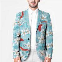 Turquoise Palaka Hawaii Aloha Blazer Koi Pond Mix Plumeria - Polynesian Pride