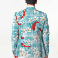 Turquoise Palaka Hawaii Aloha Blazer Koi Pond Mix Plumeria - Polynesian Pride