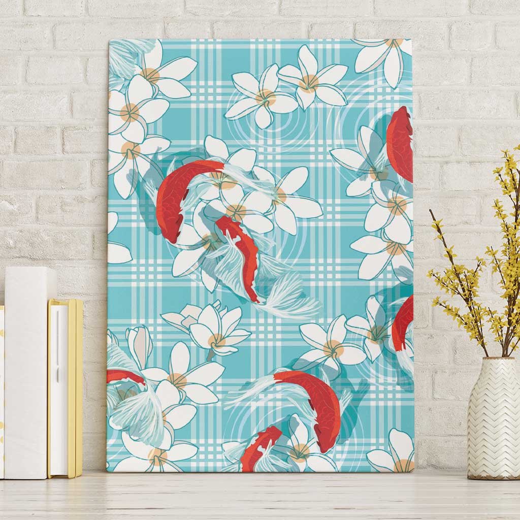 Turquoise Palaka Hawaii Aloha Canvas Wall Art Koi Pond Mix Plumeria - Polynesian Pride